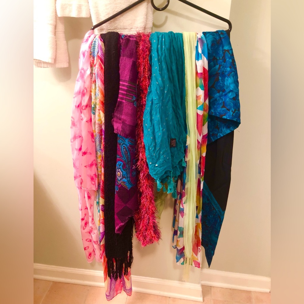 10 Colorful Women's Assorted Scarves. Great for Crafts too